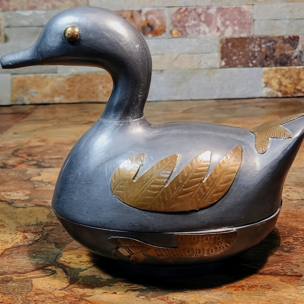 Trinket Led Pewter / Brass Box • Home Decor • 1960 - Vintage Trinket Box  •